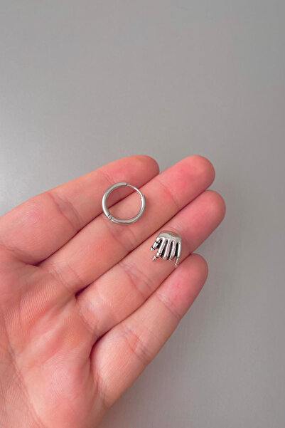 Jaida Moda Unisex Silver Skeleton Hand Figured Steel Hoop Earrings