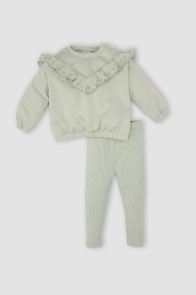 DeFacto 2-Piece Set for Baby Girl - Crew Neck Cropped Sweatshirt and Elastic Waist Long Leggings D5149A524Wn
