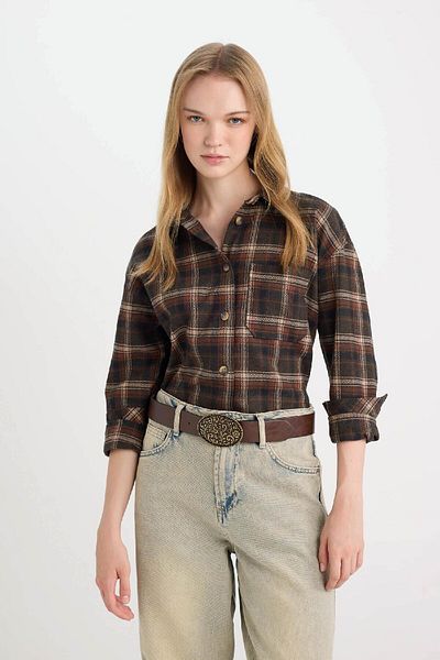 DeFacto Kurtka drwala z długim rękawem - flanelowa w kratkę, szeroka D5309Ax24Au