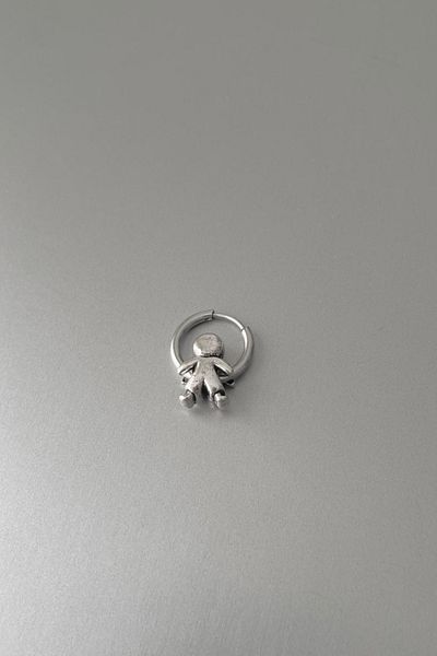 Jaida Moda Unisex Silver Man Figured Steel Hoop Earrings