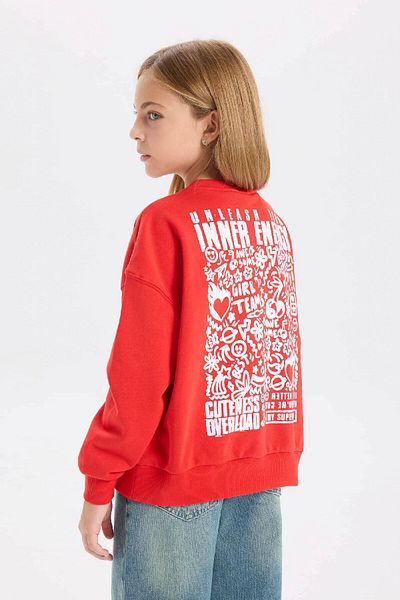 DeFacto Übergroßes, bedrucktes Sweatshirt mit Rundhalsausschnitt für Mädchen D6492A8NS