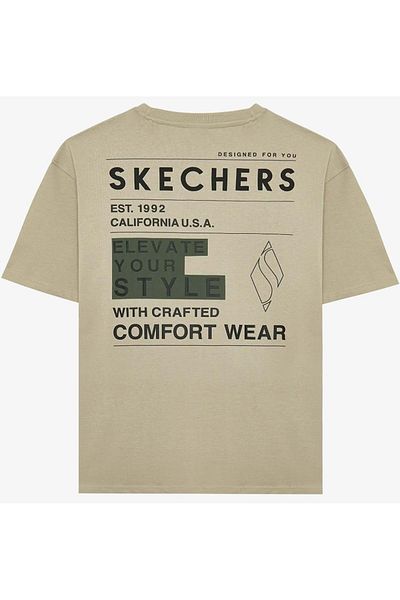 SKECHERS S 242134   Μπεζ ανδρικό μπλουζάκι Oversize Graphic - Heavy Weight T-shirt