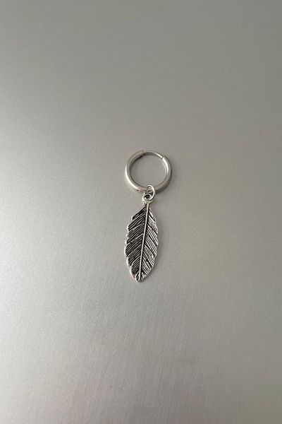Jaida Moda Unisex Silver Large Feather Figured Dangle Steel Hoop Earrings