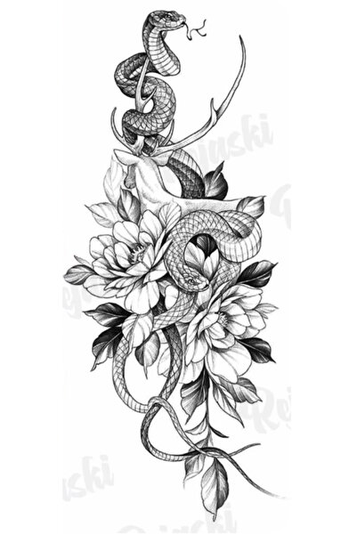 GLANZEND Gerçek Dövme Görünümlü Çiçek Yılan Modelli 3 Boyutlu Tattoo, Geçici Dövme
