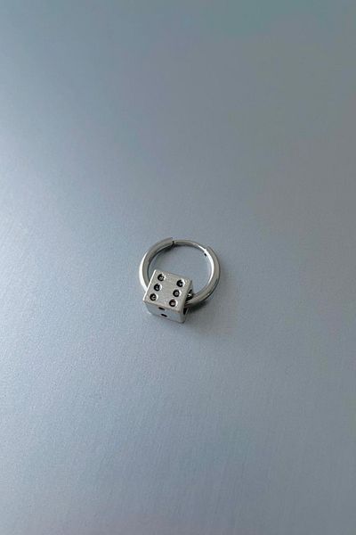 Jaida Moda Unisex Silver Dice Figured Steel Hoop Earrings