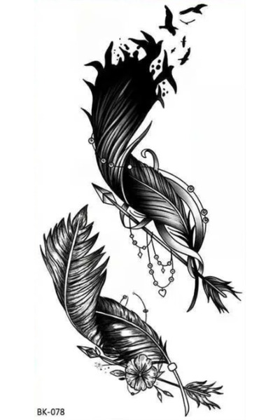 GLANZEND Gerçek Dövme Görünümlü Siyah Tüy Modelli 3 Boyutlu Tattoo