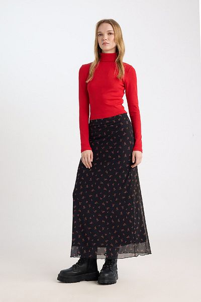 DeFacto Coool a Form Patterned Regular Waist Tulle Maxi Skirt E1232Ax24Wn