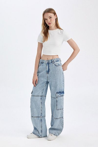 DeFacto Pantaloni lungi de spălat cu talie înaltă cargo cu talie înaltă C7363AX24AU