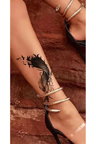 GLANZEND Gerçek Dövme Görünümlü Siyah Tüy Modelli 3 Boyutlu Tattoo