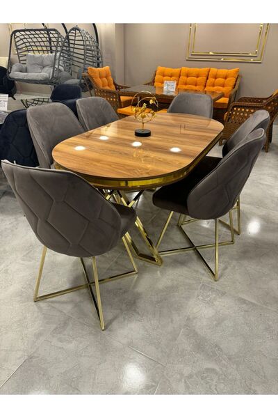 ÜNALMIŞ Salon Mutfak Masa Sandalye Takımı Lüx Quality 90x170 (1MASA-6SANDALYE)