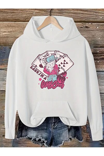 NEVERMIND Hanorac cu glugă, imprimat supradimensionat, cu model de carduri un...