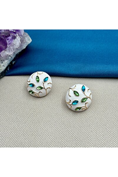 Opia Takı & Aksesuar Women's Gold Green Blue Stone Floral Earrings