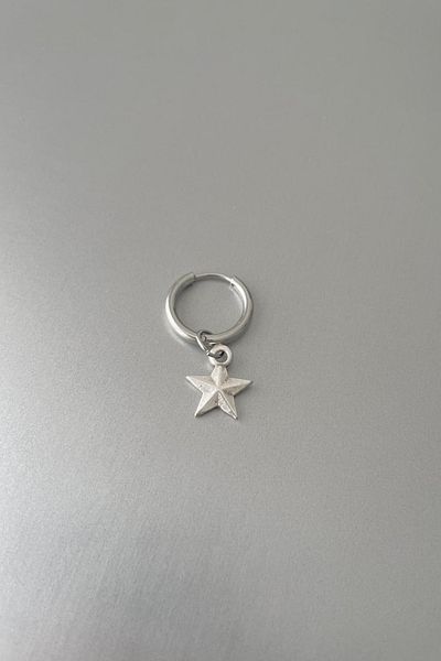 Jaida Moda Unisex Silver Minimal Star Figured Steel Hoop Earrings
