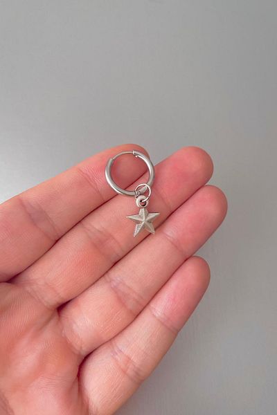Jaida Moda Unisex Silver Minimal Star Figured Steel Hoop Earrings