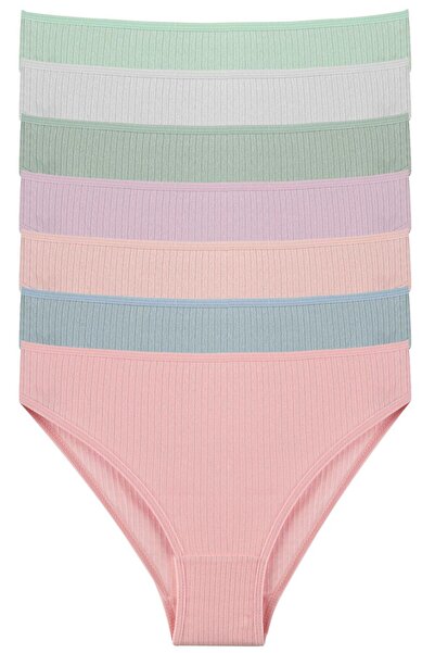 Nicoletta Kadın Külot 7 li Paket Likralı Pamuklu Fitilli Kaşkorse PEMBE