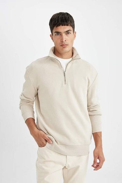 DeFacto Bequemes, dickes Sweatshirt mit Stehkragen und Reißverschluss – Komfort, normale Passform X7405az24au