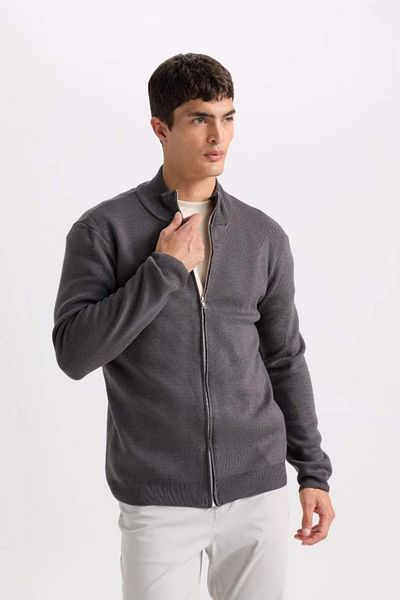 DeFacto Standard Fit Normal Cut Stand Collar Zippered Knitwear Cardigan C8158Ax24Au