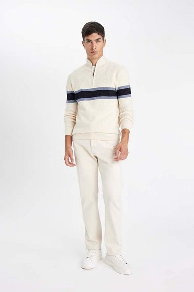 DeFacto Standard Fit Regular Cut Stand Collar Zippered Striped Knitwear Sweater Y4193Az24Wn