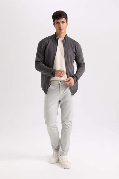 DeFacto Standard Fit Normal Cut Stand Collar Zippered Knitwear Cardigan C8158Ax24Au