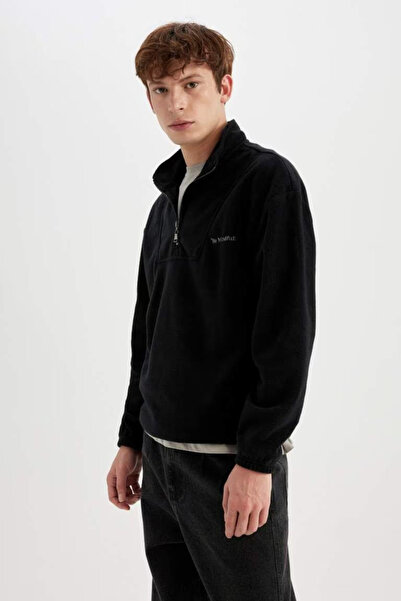 DeFacto Суичър от полар с щампа с удобна стойка и яка