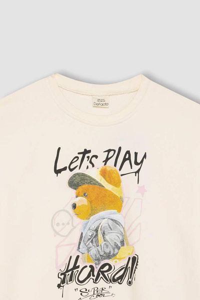 DeFacto Girl's Oversize Wide Fit Crew Neck Teddy Bear Printed Sweatshirt 3159964