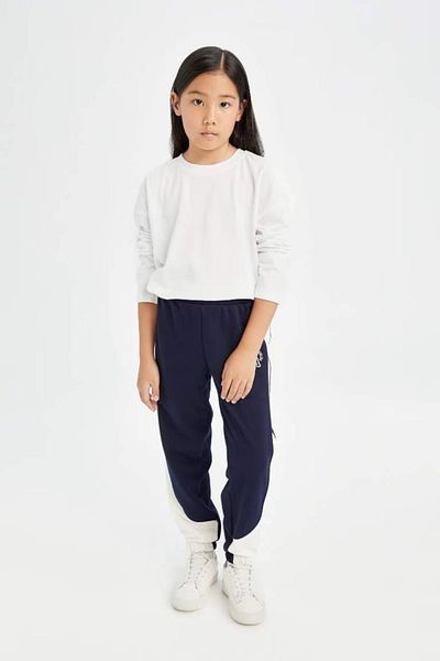 DeFacto Marineblaue Jogger-Jogginghose für Mädchen mit bedrucktem Bund und elastischem Bein 3153805