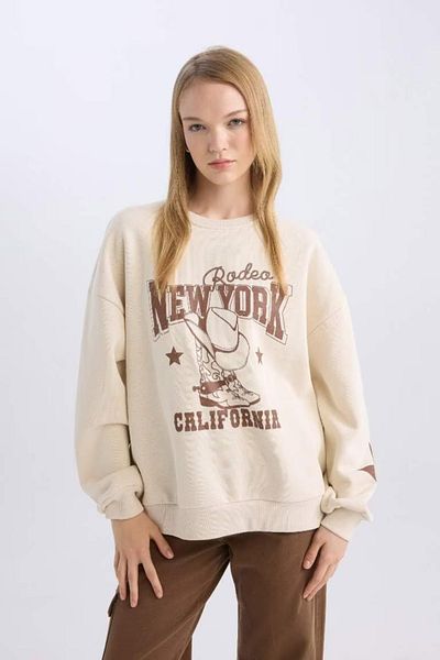 DeFacto Coool Oversize Wide Fit Crew Neck Printed Thick Sweatshirt D5306Ax24Au