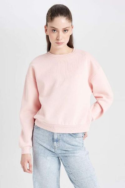 DeFacto Ροζ Regular Fit Crew Neck Χοντρό Basic Απλό φούτερ 3170419