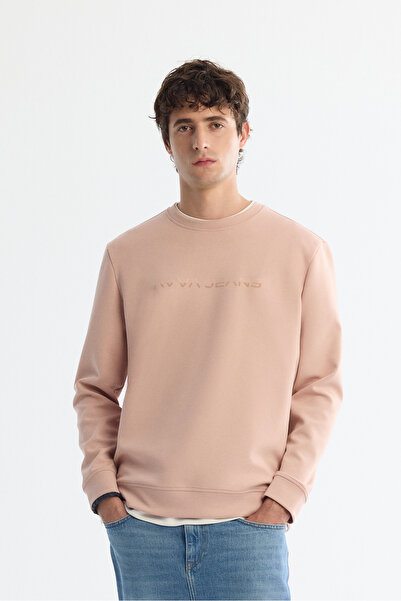 Avva Erkek Pembe Bisiklet Yaka Pamuklu Baskılı Elastan Regular Fit Sweatshirt A42Y1221
