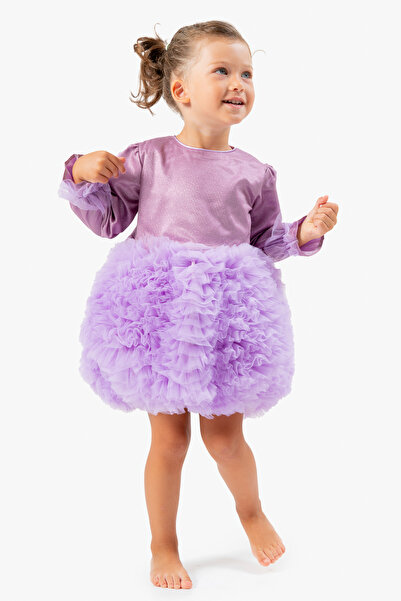 Baby Animals Kız Bebek Elbise Kız Çocuk Elbise Doğum Günü Parti Düğün Tütü Tüllü Uzun Kollu Astarlı Elbise