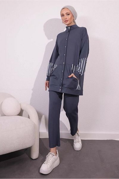 TRENDTESETTÜR Gray Fume Women's Set with Knitted Trousers - t 5154