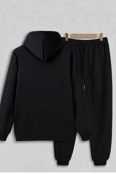aynewmoda Черен суитшърт и спортни панталони с качулка Kuromi - с щампован горен и долен край, голям размер