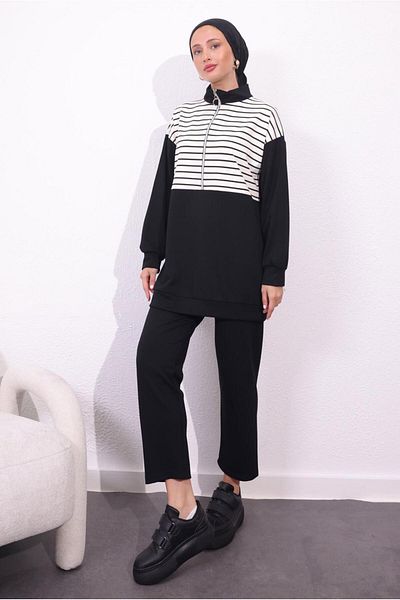 TRENDTESETTÜR Black Knitted Women's Set - t with Pants 4154