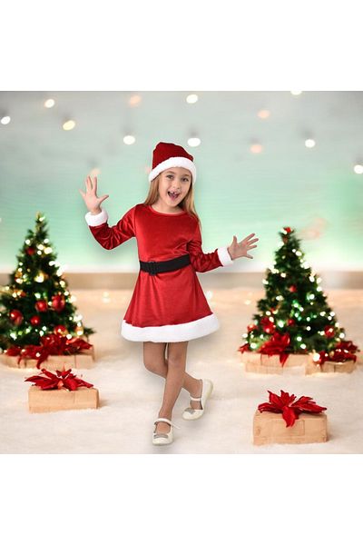Lolliboomkids Rochie Rosie de Craciun/Anul Nou pentru Fata - Catifea Italiana, Capa Inclusa