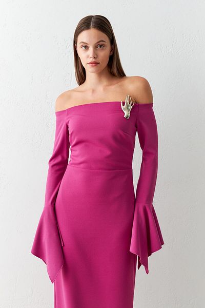 Setre Fuchsia Full Fit Maxi Length Dress with Shoulder and Sleeve Detail