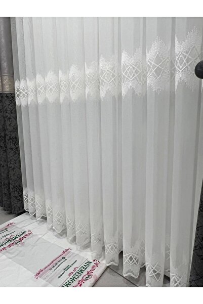 NİVEMESHOME Nivemeshome Titanum Embroidered Cream H5444 Tm 1/3 Tight Pleat Tulle Curtain Apm