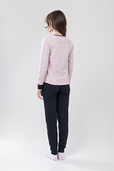 BAYKAR Kız Çocuk Pamuklu Baskılı Bisiklet Yaka Uzun Kollu Manşetli Pijama Takımı 9238-1 Açık Lila