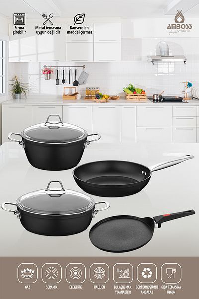Amboss Lego 6-Piece Fireproof Non-Stick Cookware 26 cm Pot Set with Crepe Pan