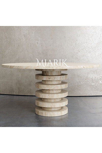 MIARIK DESIGN Tek Ayak Taraso Traverten Mermer Yemek Masası