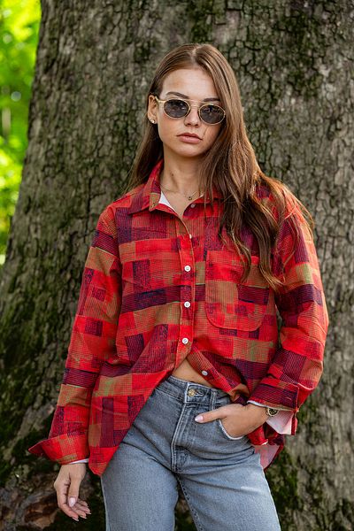 VerdeBlanco Red Long Sleeve Striped Shirt - Digital Print