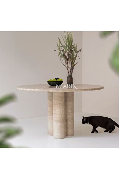 MIARIK DESIGN Yuvarlak Harrison Traverten Mermer Yemek Masası