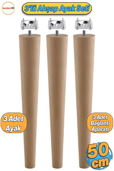 Badem10 Picioare Mobilier Lemn 3 Piese Cu Aparaturi 50 Cm Masuta de cafea Masuta de cafea Puf Taburet Unitate TV Picioare M8
