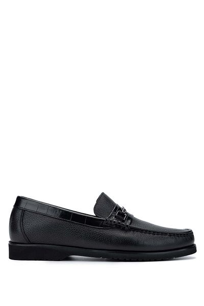 Tamer Tanca Men's Genuine Leather Black Loafer Shoes