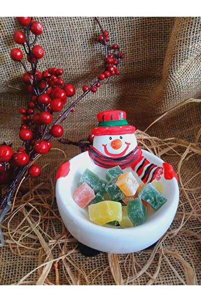 RENKLİMASALTASARIMLAR New Year's Small Plate - Footed Snowman