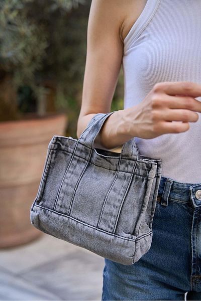 Madamra Anthrazitfarbene Umhängetasche aus Canvas für Damen