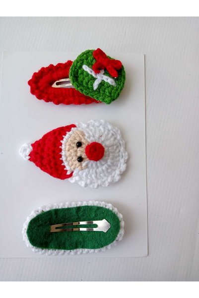 Kadın Girişimciler Atölyesi New Year Christmas Icons Handmade Set of 3 Hair Accessories Hair Clips (Suitable for All Ages)