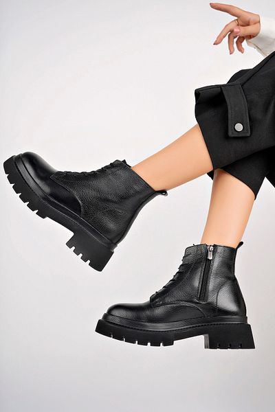 Deripabuc Genuine Leather Black Women's Leather Boots Trc-10933