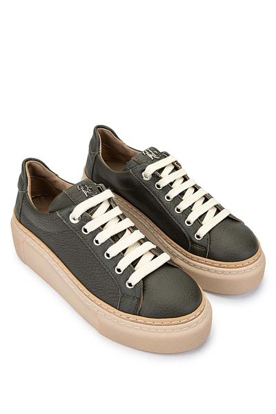 Tamer Tanca Women's Genuine Leather Khaki Sneakers & Sports Shoes