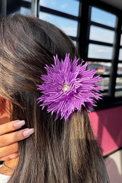 TAKIŞTIR Purple Color Flower Figured Pearl Detailed Latch Buckle