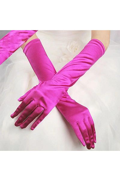 KAYAMU Long Length Extra Glossy Satin Gloves Fuchsia Color (K0)